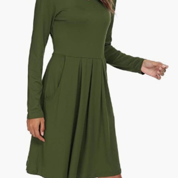 Women's Casual Long Sleeve Flowy Pleated Fall Dresses with Pockets - Picture 3 of 7